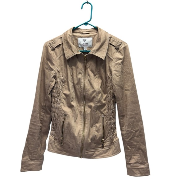 Guess Tan Utility Jacket with Collared Neckline and Fitted Silhouette - Picture 1 of 14